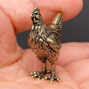 Brass Hen Figurine Miniature Fertility Totem Altar Decor Spirit Animal 1970s Sty
